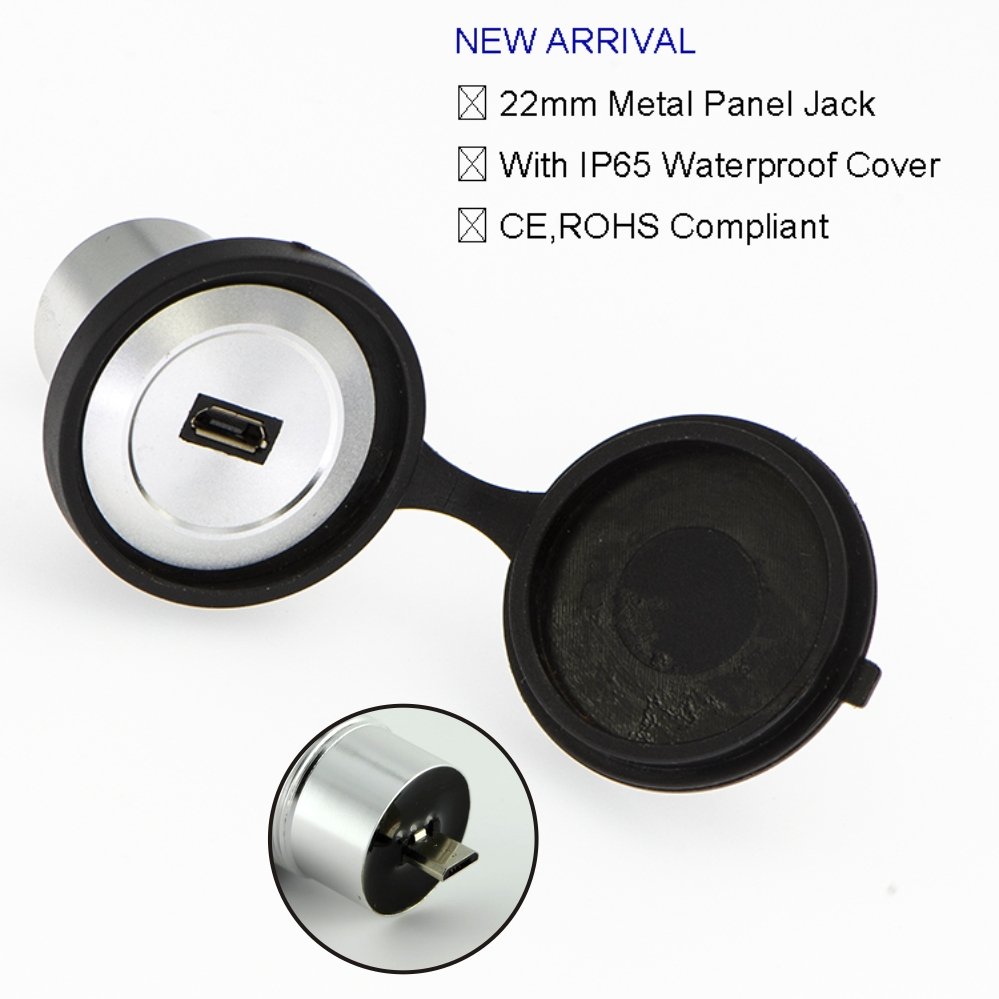 Micro USB-0-BK USB2.0 Panel Mount Metal Black Adapters Connectors 22mm Type B female to male
