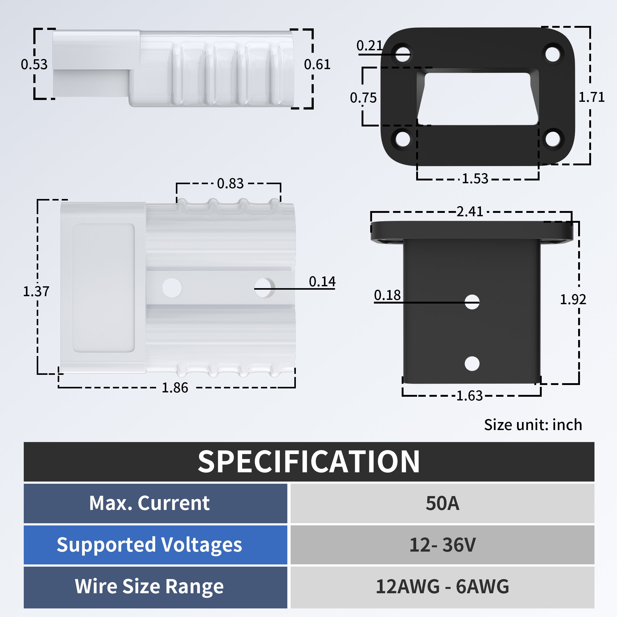 Forklift Battery Connector 50A Waterproof Anderson Connector Energy Storage Connector With Mounting Bracket Panel