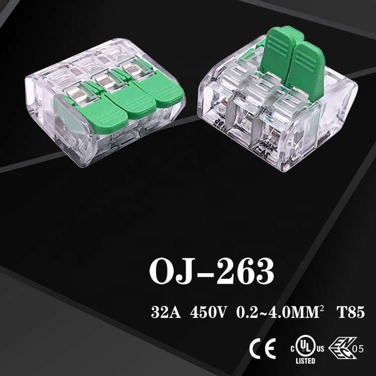 OJ263 Push Wire Connector Soft And Hard Electrical Wire 3 Pin Push In Fast Quick Connector Terminal Block For LED Lighting
