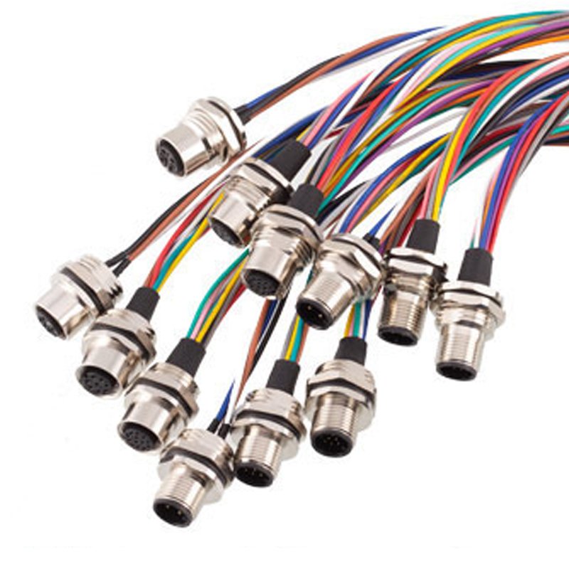 M12 connector panel mount 2 3 4 5 6 8 12 17 pin Ip67 Ip68 Waterproof Male Female M12 Panel Back Mount Wire Cable Assembly