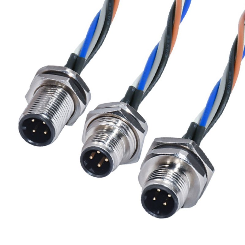 M12 connector panel mount 2 3 4 5 6 8 12 17 pin Ip67 Ip68 Waterproof Male Female M12 Panel Back Mount Wire Cable Assembly