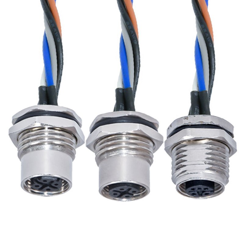 M12 connector panel mount 2 3 4 5 6 8 12 17 pin Ip67 Ip68 Waterproof Male Female M12 Panel Back Mount Wire Cable Assembly