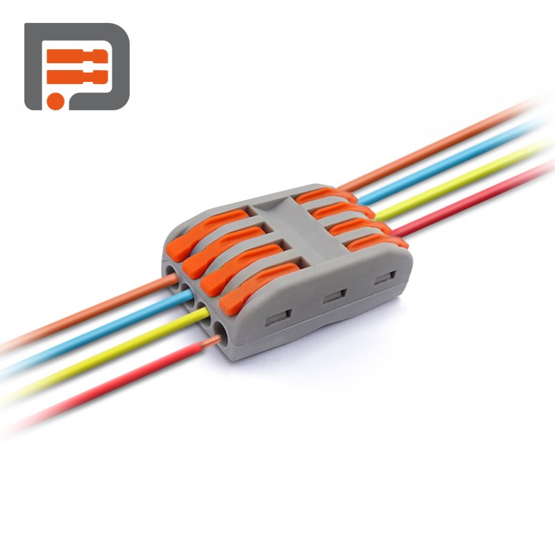 Two sides quadruple DF-2-4 colorful Lever-nuts 4 pin conductor 4 lines in 4 lines out wire connector for solid & strand wires