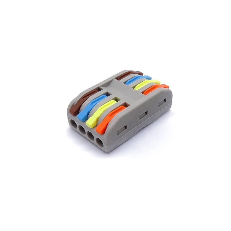 Two sides quadruple DF-2-4 colorful Lever-nuts 4 pin conductor 4 lines in 4 lines out wire connector for solid & strand wires