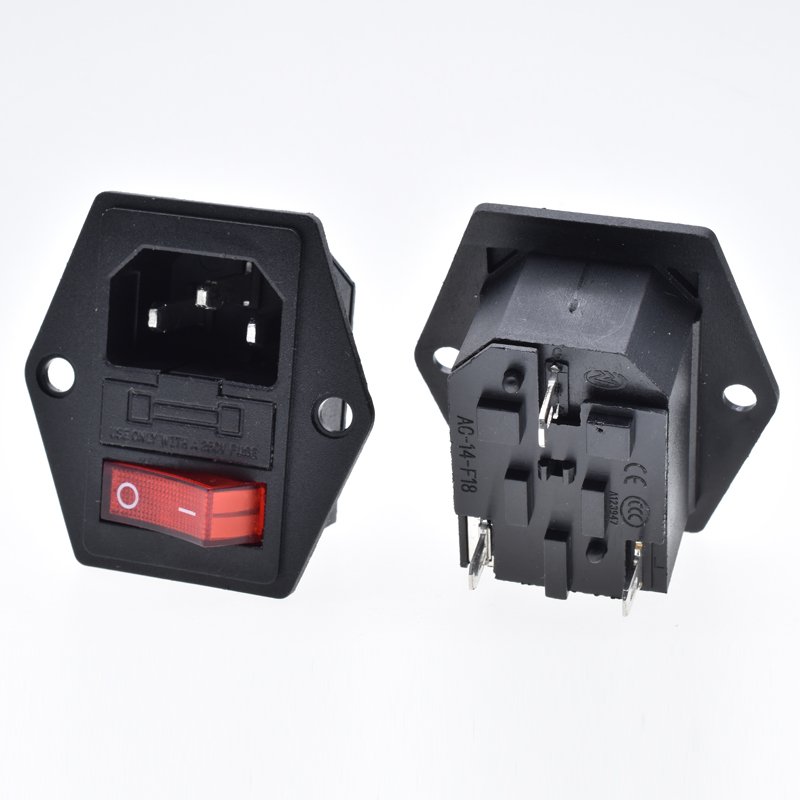 IEC320 AC250V 10A C14 power socket with fuse 13A rocker switch red indicate light 3 pin male industrial connector
