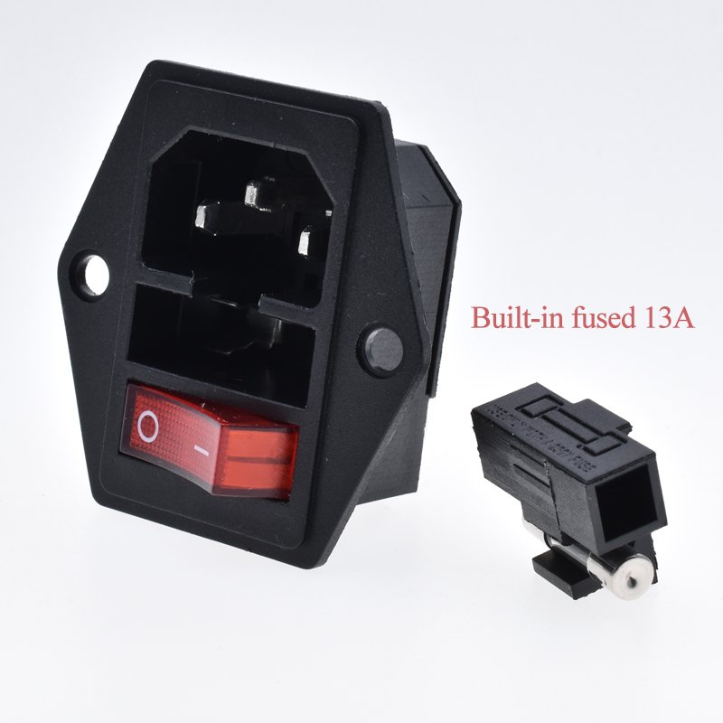 IEC320 AC250V 10A C14 power socket with fuse 13A rocker switch red indicate light 3 pin male industrial connector
