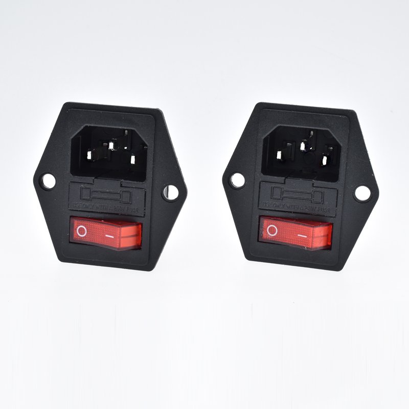 IEC320 AC250V 10A C14 power socket with fuse 13A rocker switch red indicate light 3 pin male industrial connector