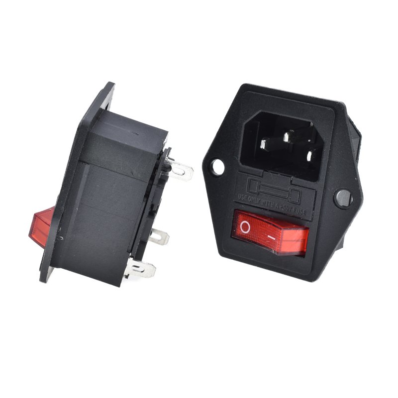IEC320 AC250V 10A C14 power socket with fuse 13A rocker switch red indicate light 3 pin male industrial connector
