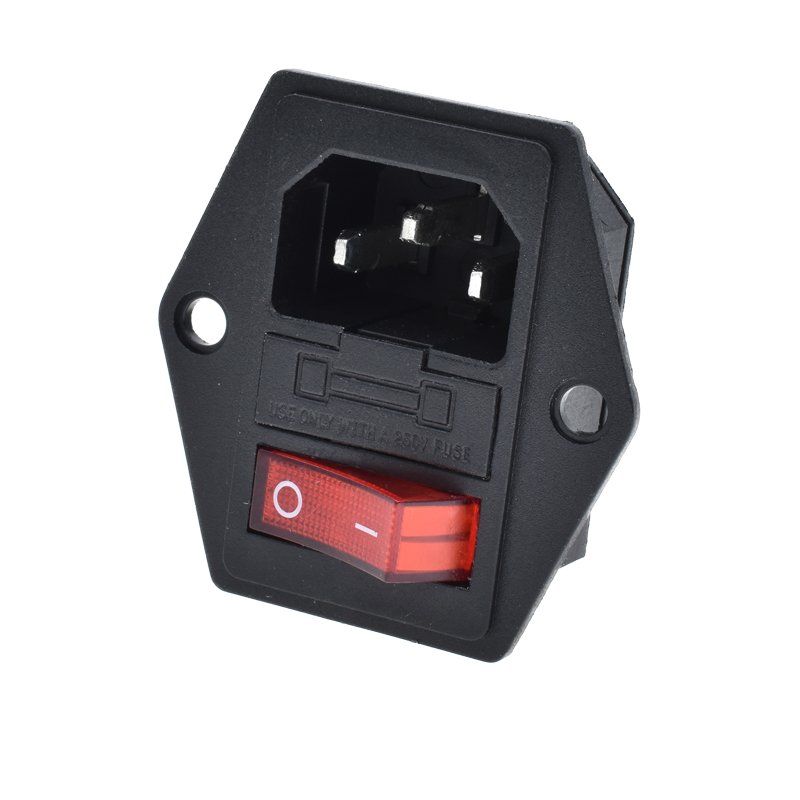 IEC320 AC250V 10A C14 power socket with fuse 13A rocker switch red indicate light 3 pin male industrial connector