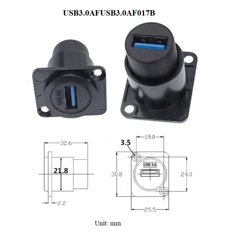 D-Type Chassis Panel Wall USB3.0A/USB3.0B Connector Module Free Zinc Alloy Welding Screw Mount USB Connector Accessories