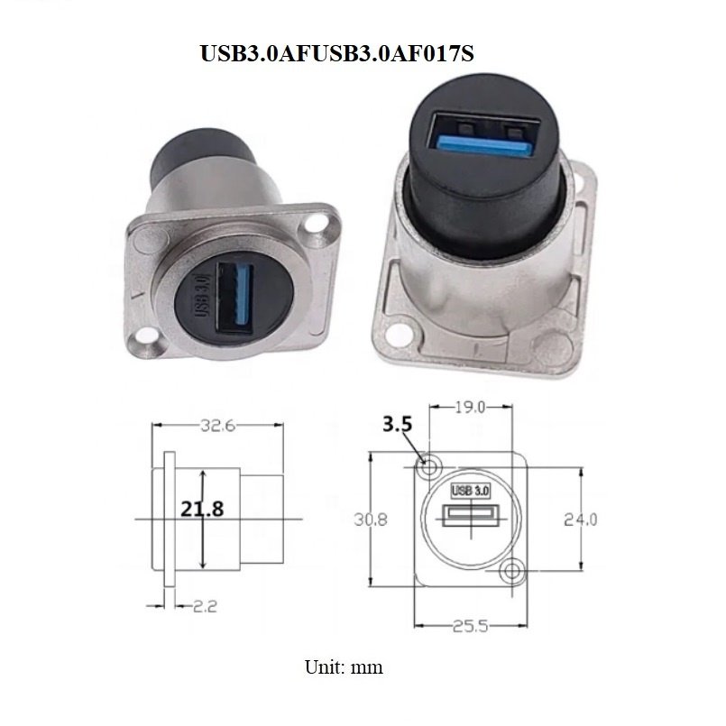 D-Type Chassis Panel Wall USB3.0A/USB3.0B Connector Module Free Zinc Alloy Welding Screw Mount USB Connector Accessories