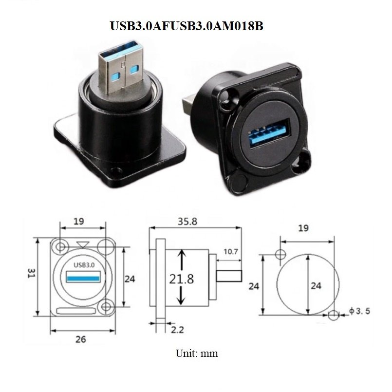 D-Type Chassis Panel Wall USB3.0A/USB3.0B Connector Module Free Zinc Alloy Welding Screw Mount USB Connector Accessories