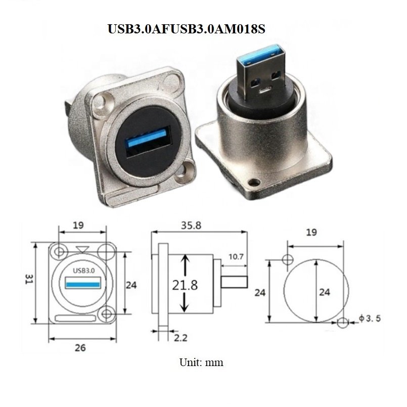 D-Type Chassis Panel Wall USB3.0A/USB3.0B Connector Module Free Zinc Alloy Welding Screw Mount USB Connector Accessories