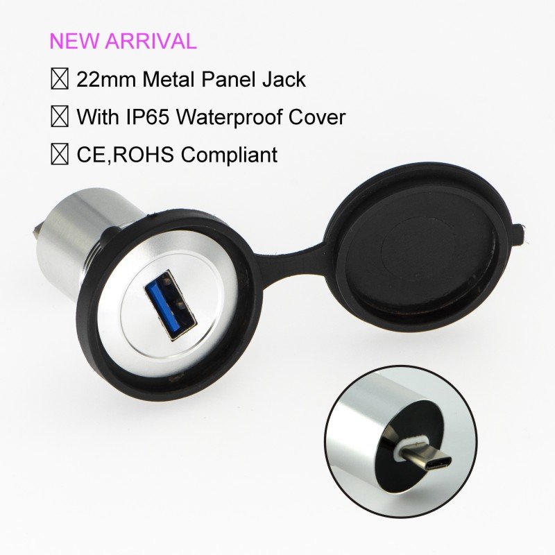 USB-18-BK USB3.1 Black Metal shell Panel Mount Connector Waterproof IP65 Type C Type A