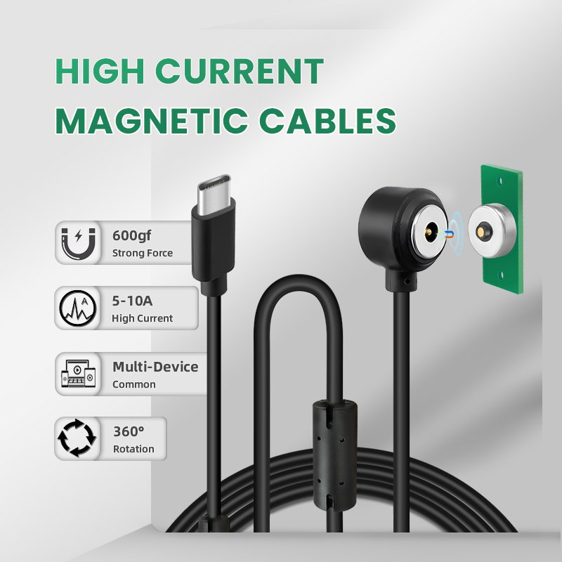 2Pin Round High Current Male Female 24V 12V 5A Charger Pogo Pin Cable With pcb Magnetic USB Type C Connector