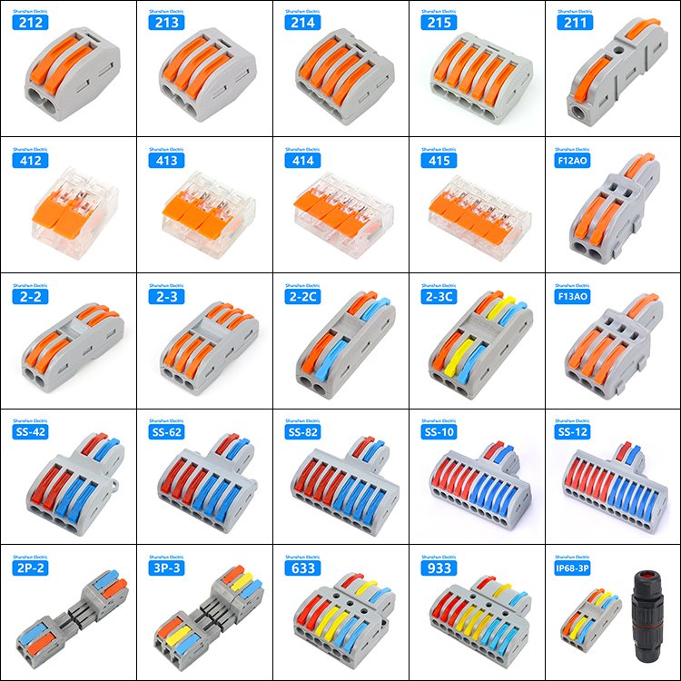 LED light push-in Fast Wiring Conductor Terminal Block Compact Splicing Wire Connector 3 in 3 out 28 AWG ~12 AWG Model 223