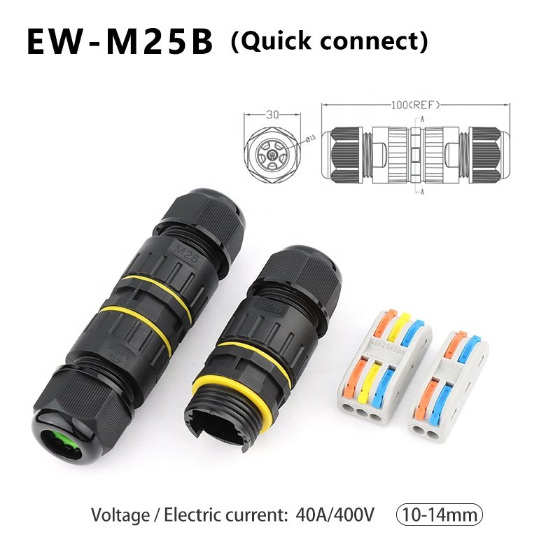Nickel-Plated IP68 Wire Waterproof Connector IP68 EW-M25B Waterproof Cable Connector