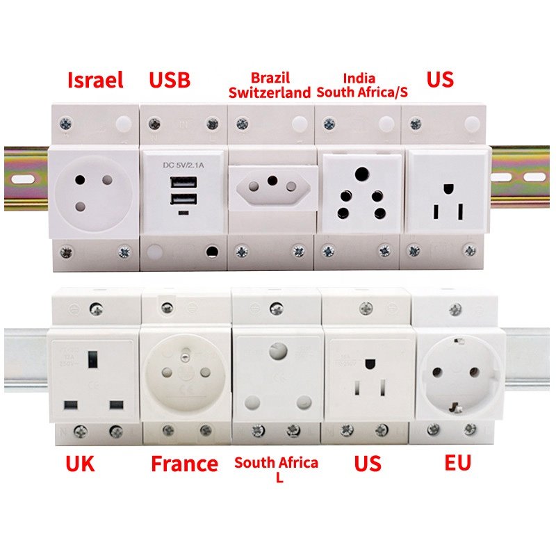 35mm Din rail mount EU AC30 modular power socket outlet connector