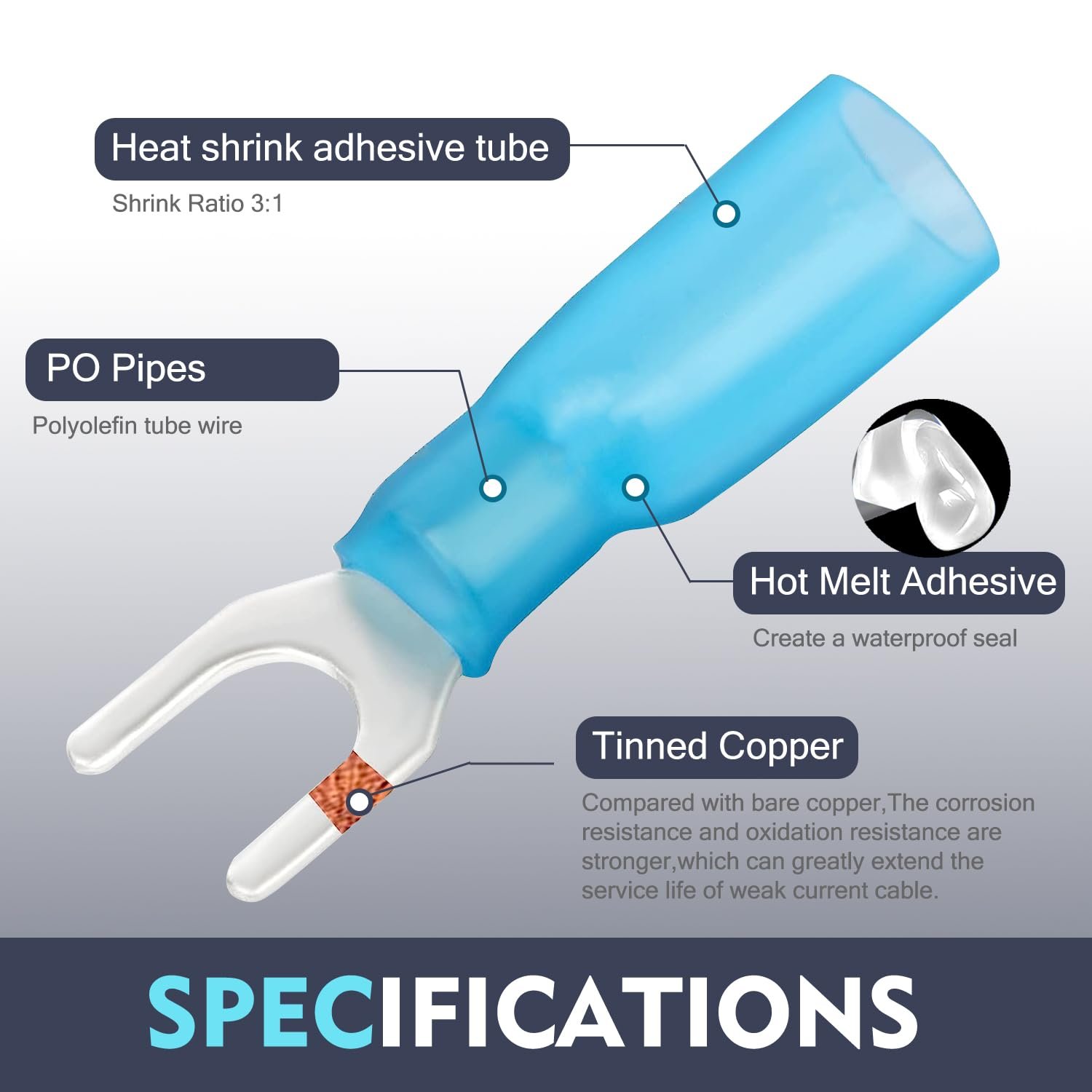 SV Marine Grade Insulated Automotive Heat Shrink Spade Fork Wire Terminals Electrical Crimp Fork Connectors