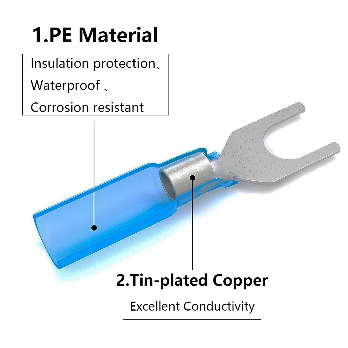 SV Marine Grade Insulated Automotive Heat Shrink Spade Fork Wire Terminals Electrical Crimp Fork Connectors