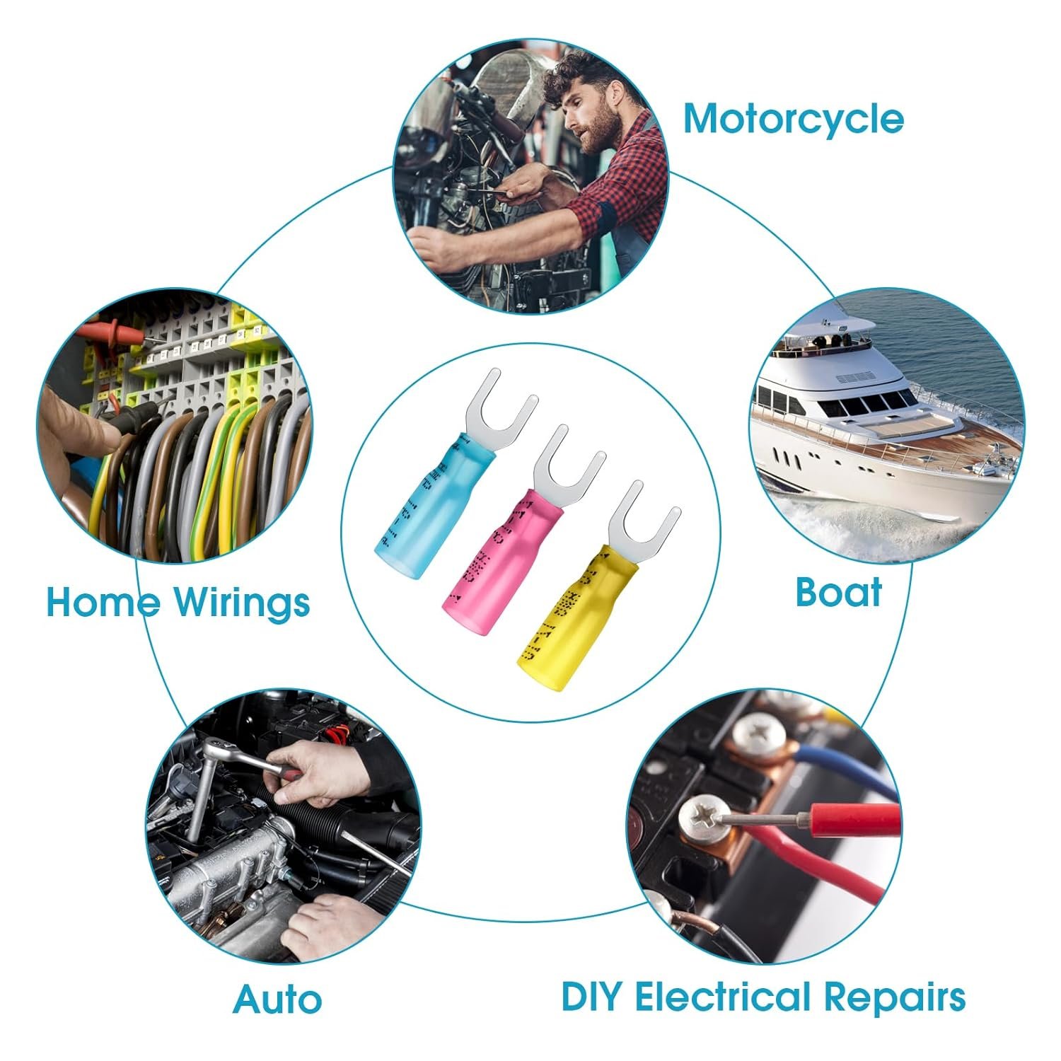 SV Marine Grade Insulated Automotive Heat Shrink Spade Fork Wire Terminals Electrical Crimp Fork Connectors