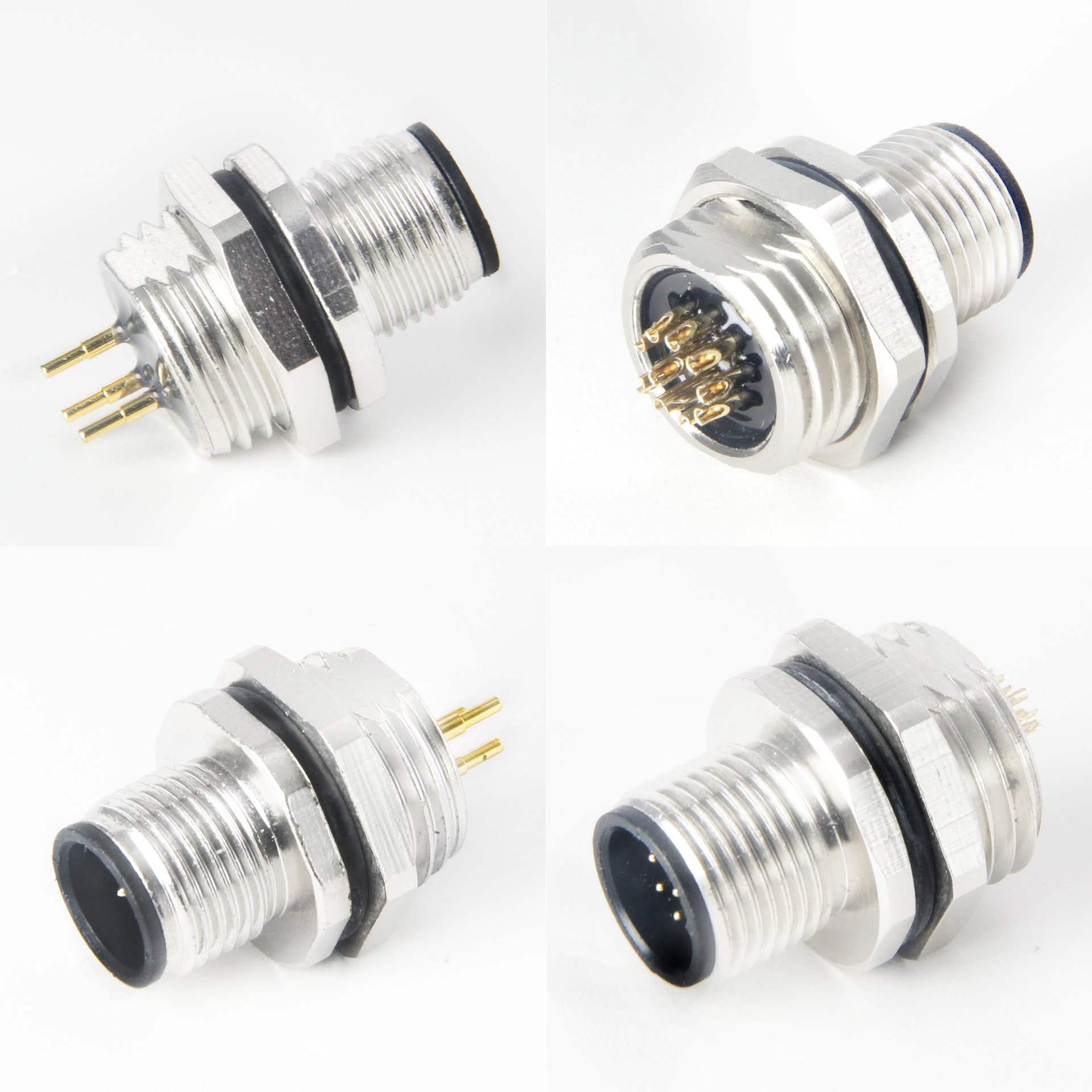M12 Soldered Front Mount Receptacle Flange Socket 12 pin Male Waterproof Metal Circular Connector