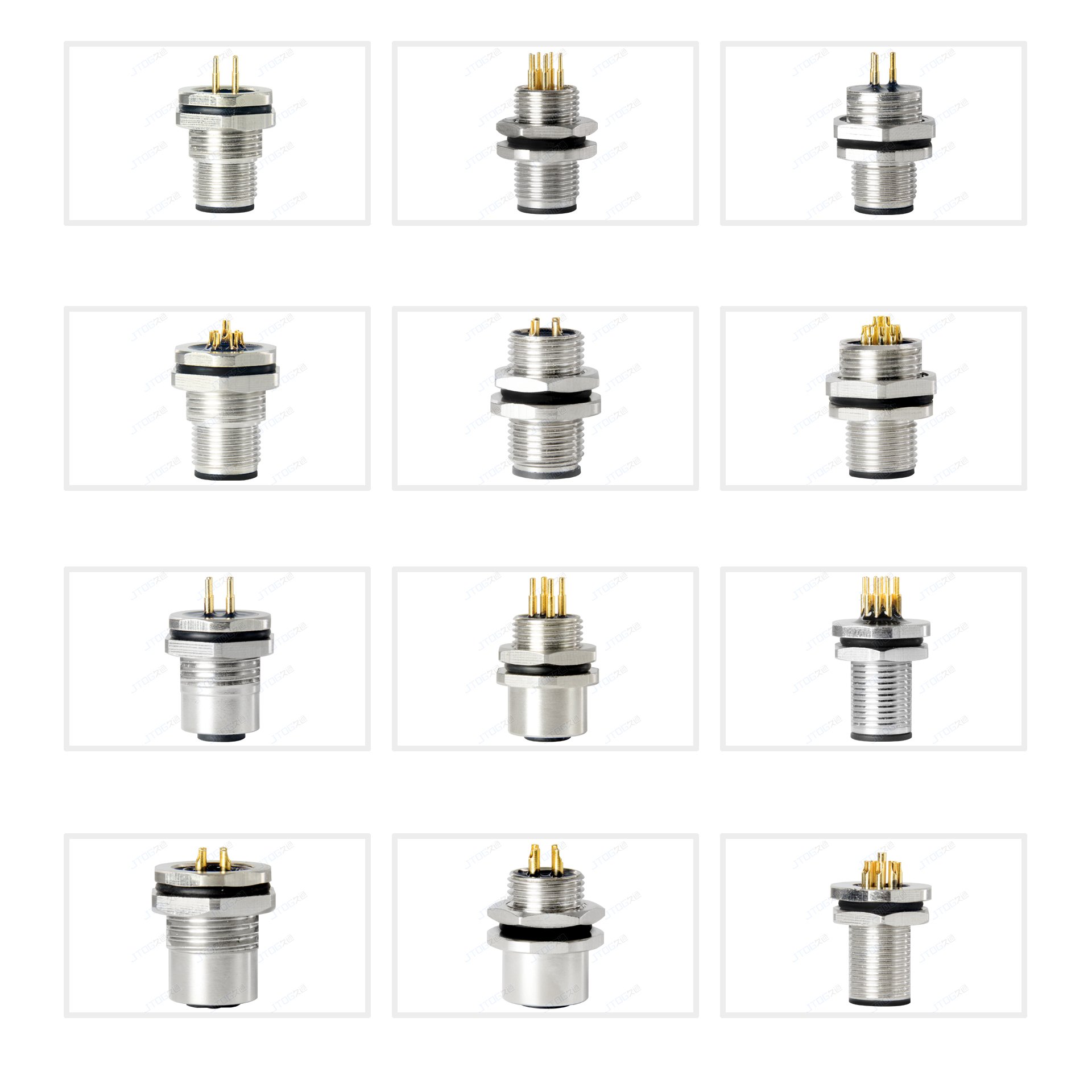 M12 Soldered Front Mount Receptacle Flange Socket 12 pin Male Waterproof Metal Circular Connector