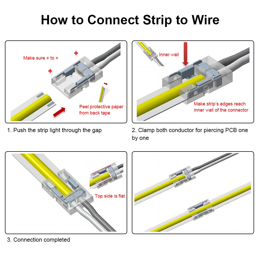 Factory Wholesale IP20 2pin Strip to Wire Single Color COB LED Strip Connector for 8mm High Density COB LED Strip Light