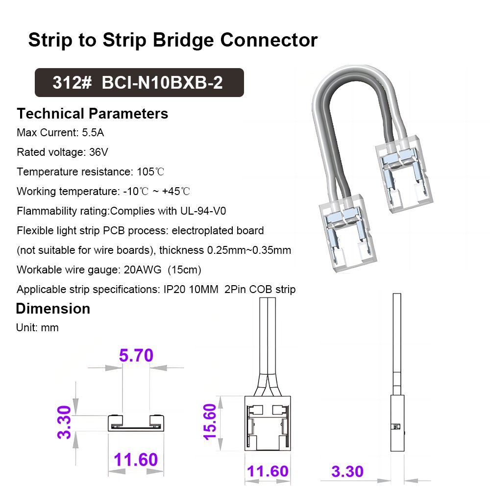 Factory Wholesale IP20 2pin Strip to Wire Single Color COB LED Strip Connector for 8mm High Density COB LED Strip Light