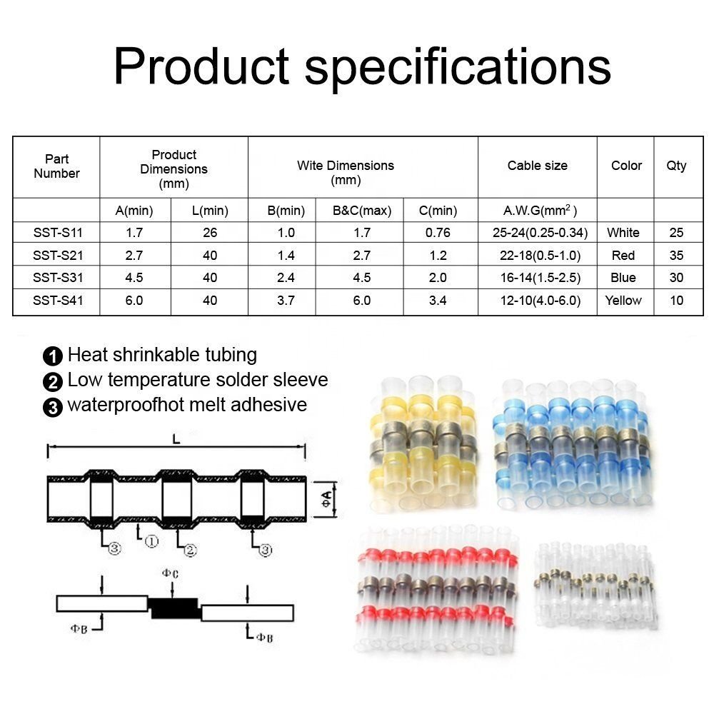 Hampool Wholesale Different Sizes Automobile Heat Shrink Wire Connector Solder Seal Sleeve Heat Shrink Solder Sleeve