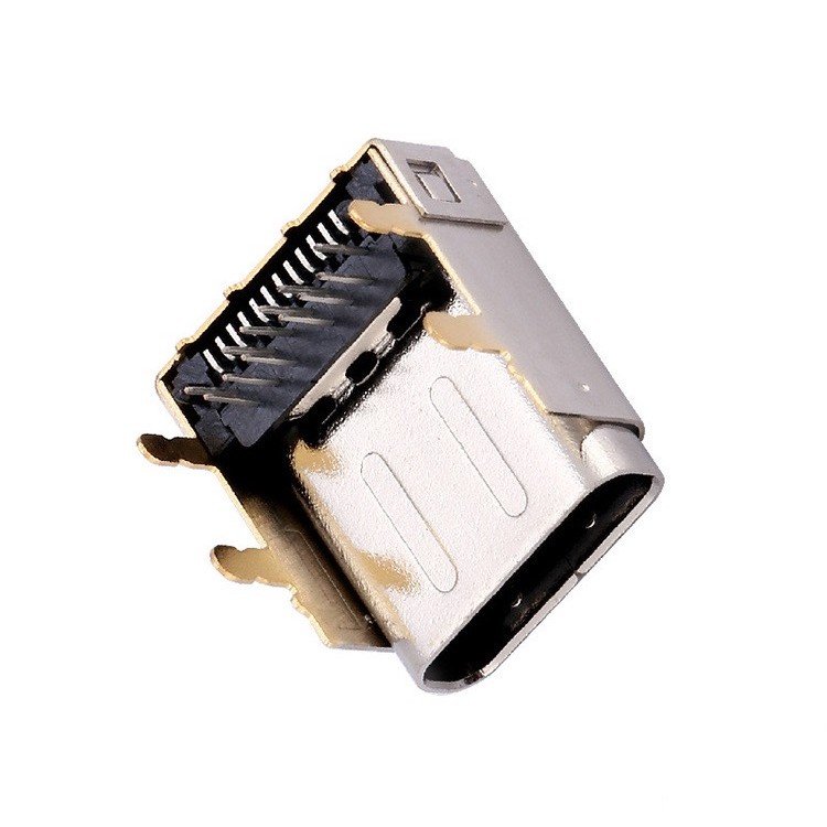 USB Type C 24P Female Socket Connector Double Shell 90 Degree DIP SMT Mount 3.4mm Height Increase for PCB Application
