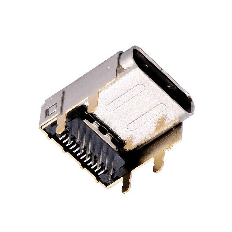 USB Type C 24P Female Socket Connector Double Shell 90 Degree DIP SMT Mount 3.4mm Height Increase for PCB Application