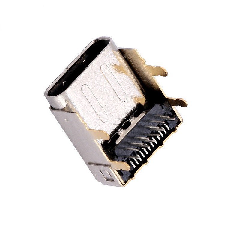 USB Type C 24P Female Socket Connector Double Shell 90 Degree DIP SMT Mount 3.4mm Height Increase for PCB Application