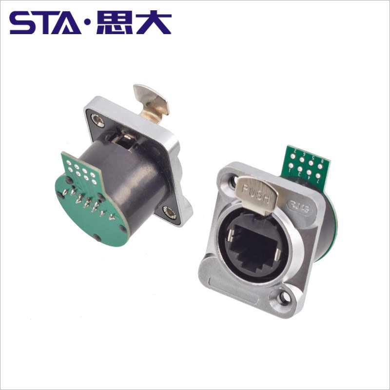 Wall panel mount female rj45 connector 90 IP65metal ethernet rj45 double socket