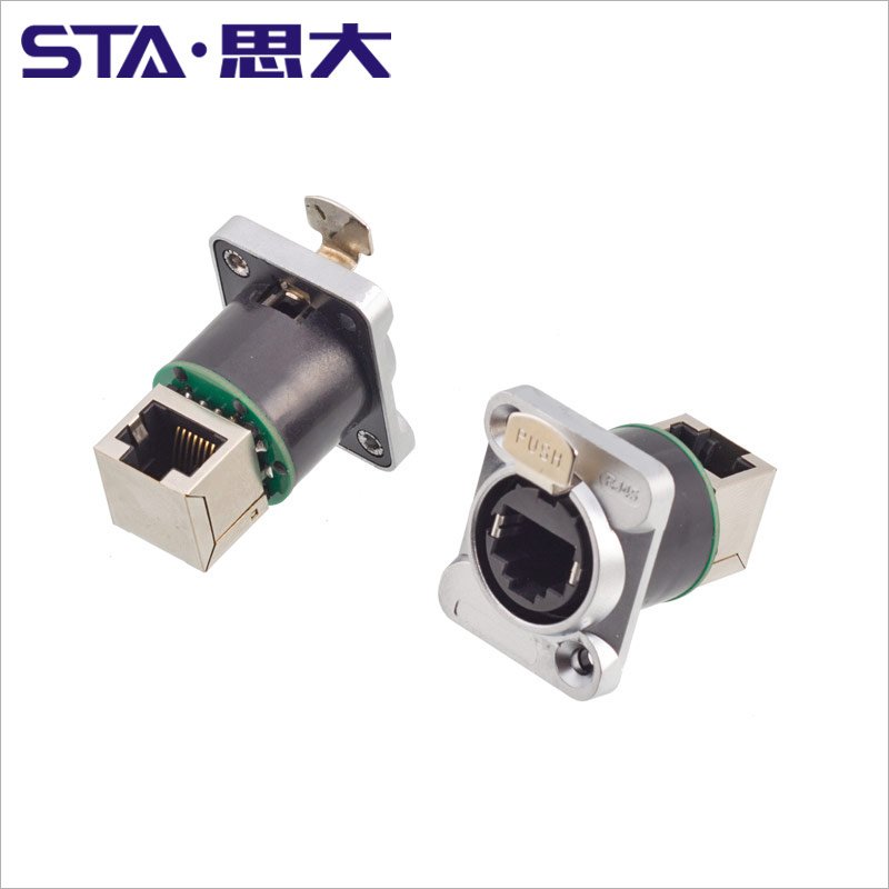 Wall panel mount female rj45 connector 90 IP65metal ethernet rj45 double socket