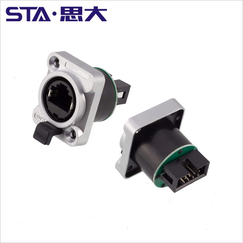 Wall panel mount female rj45 connector 90 IP65metal ethernet rj45 double socket