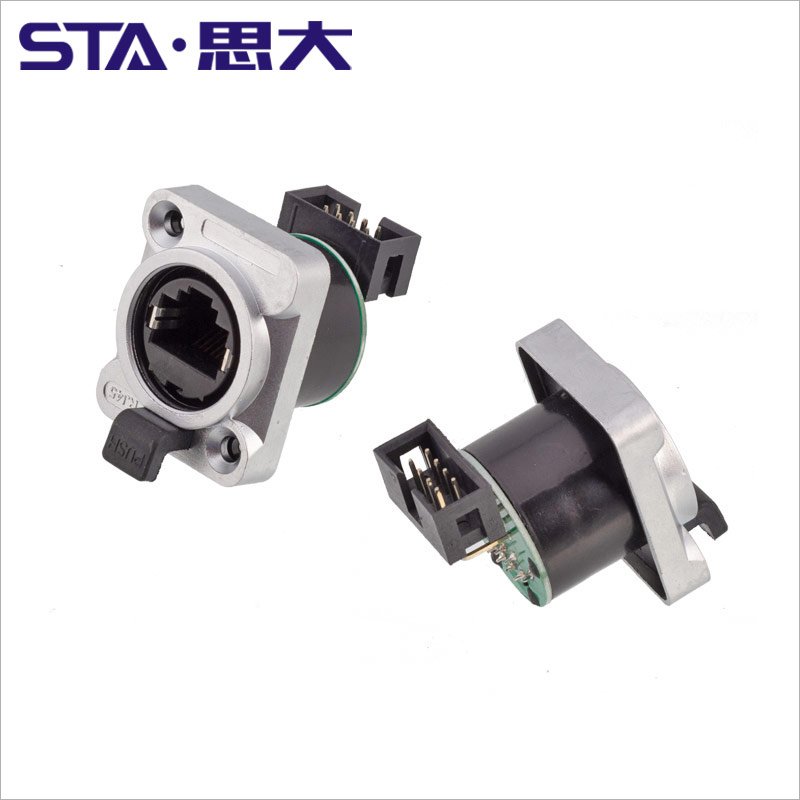 Wall panel mount female rj45 connector 90 IP65metal ethernet rj45 double socket