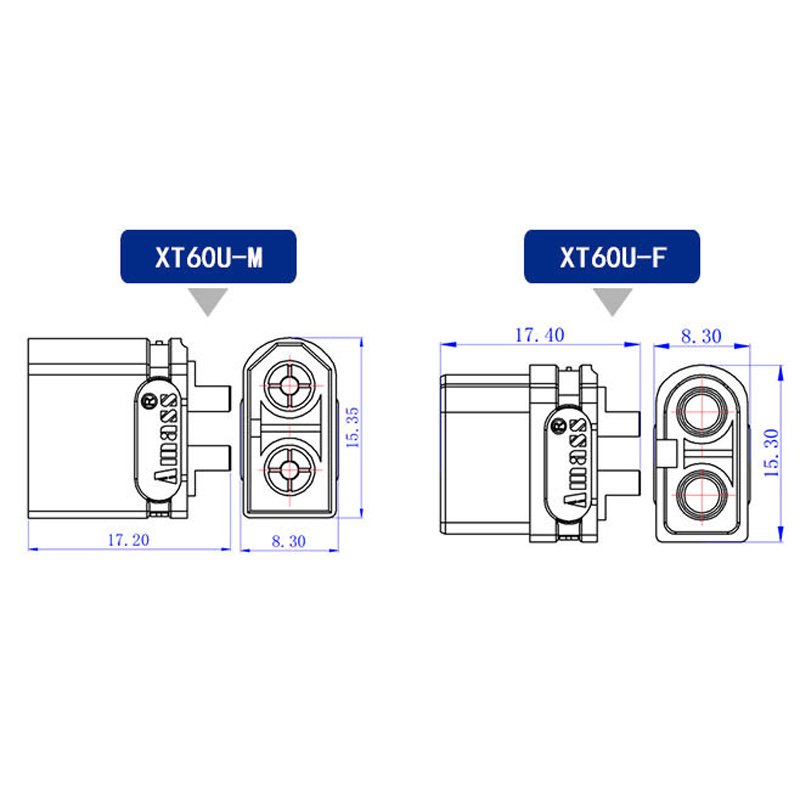 XT60U XT60 Female 12#/14#/16# UL94-V0 Plated gold Plug Connector For Electric Melee Vehicle