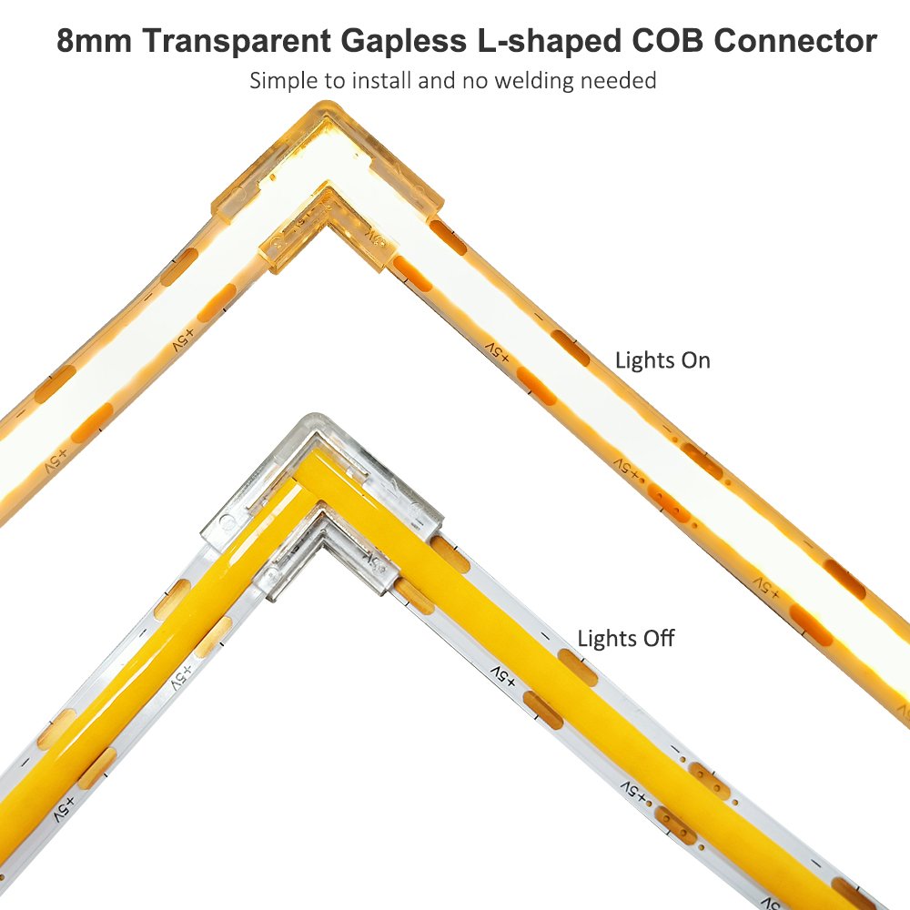 2Pin L-Shaped COB LED Connectors Strip to Strip Solderless Corner Connector for 2pin 8mm 10mm SMD COB LED Strip Lights