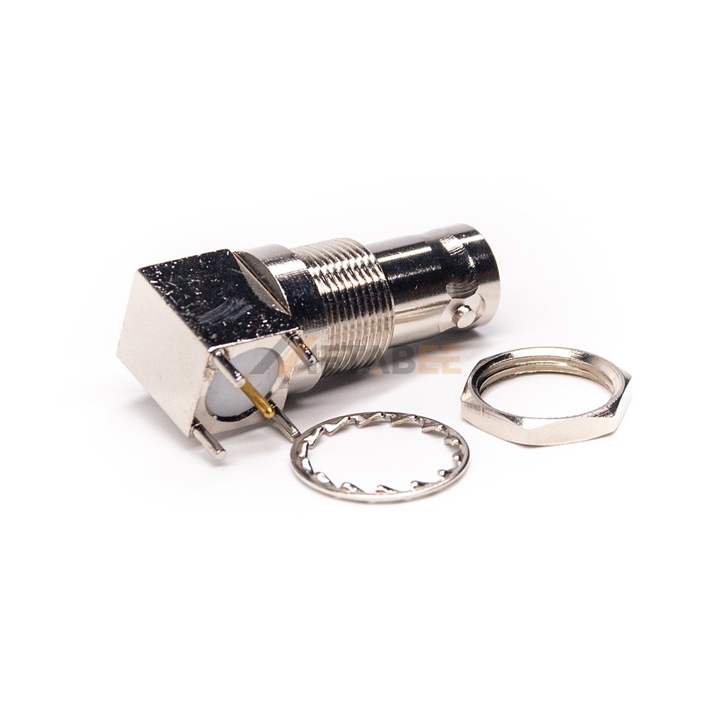 Right Angle Bulkhead BNC Socket Female Connector DIP for PCB Mount with Nut Washer