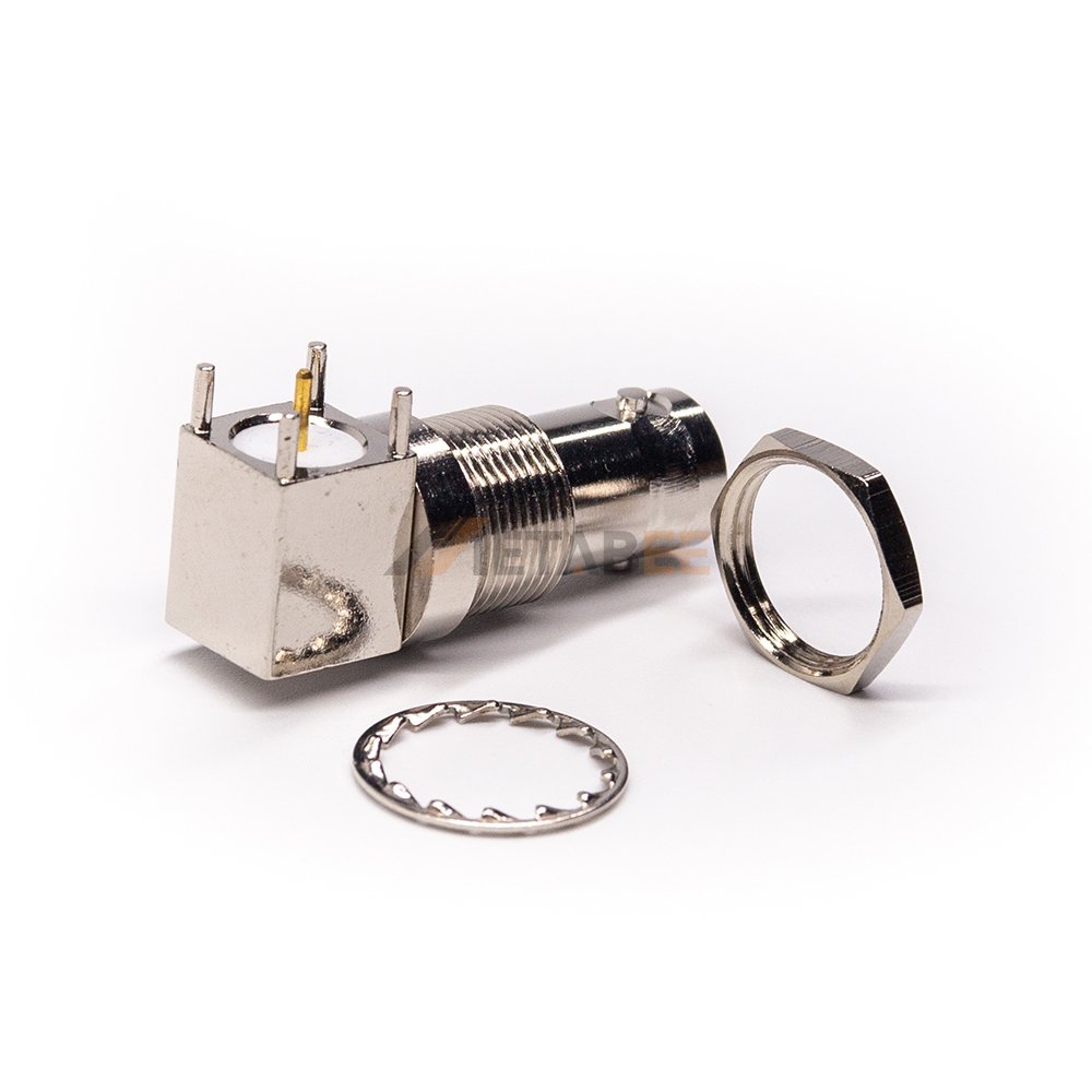 Right Angle Bulkhead BNC Socket Female Connector DIP for PCB Mount with Nut Washer
