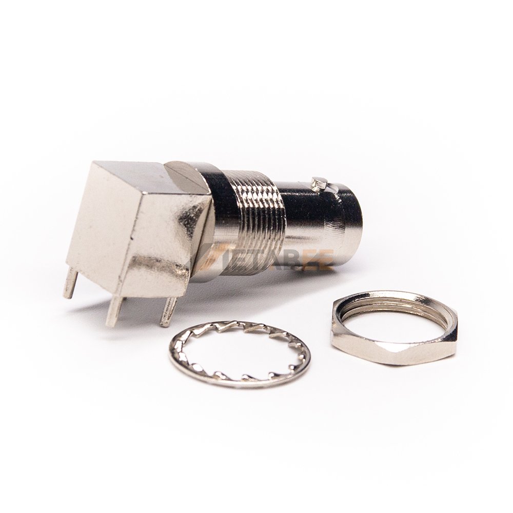 Right Angle Bulkhead BNC Socket Female Connector DIP for PCB Mount with Nut Washer