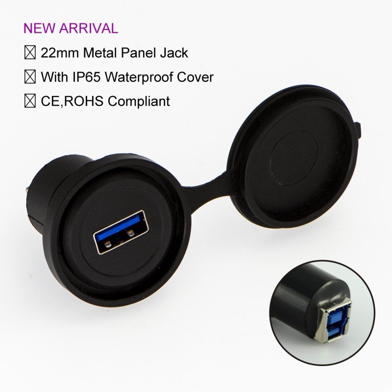 USB-09C-BK USB3.0 Type A Type B Panel Mount Adaptor Connector 22mm, Black color Engineering Plastic for Printers