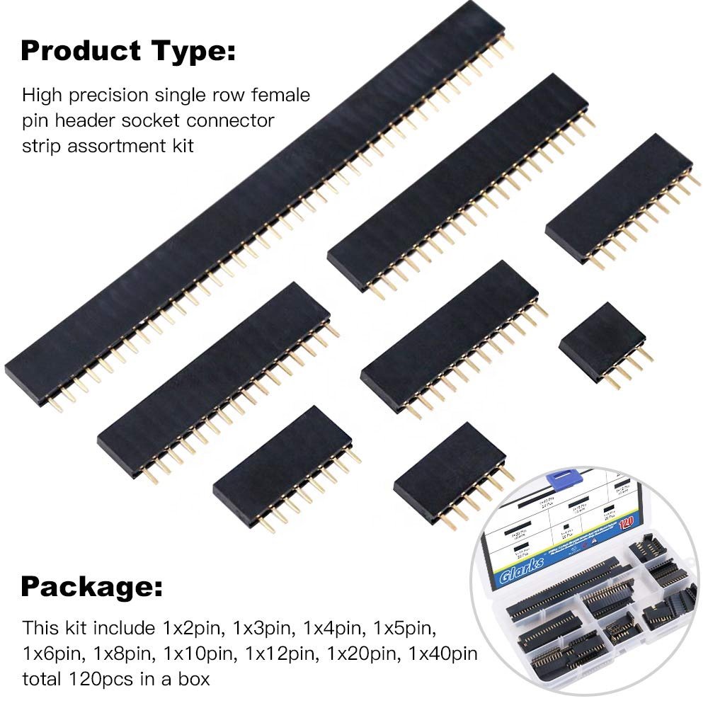 120PCS Single Row Female Header Boxed 2.54mm Single Row Pin Socket Connector PCB Board Kit 8 Types