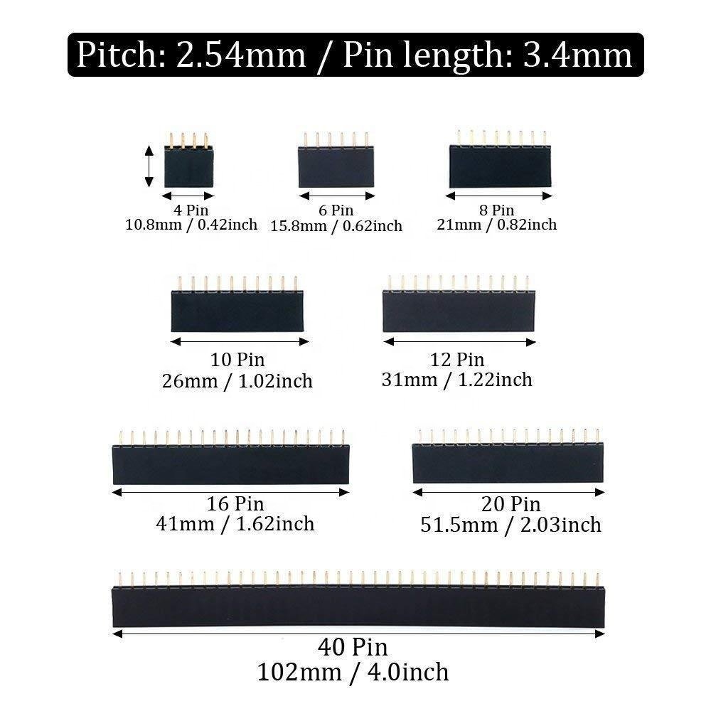 120PCS Single Row Female Header Boxed 2.54mm Single Row Pin Socket Connector PCB Board Kit 8 Types
