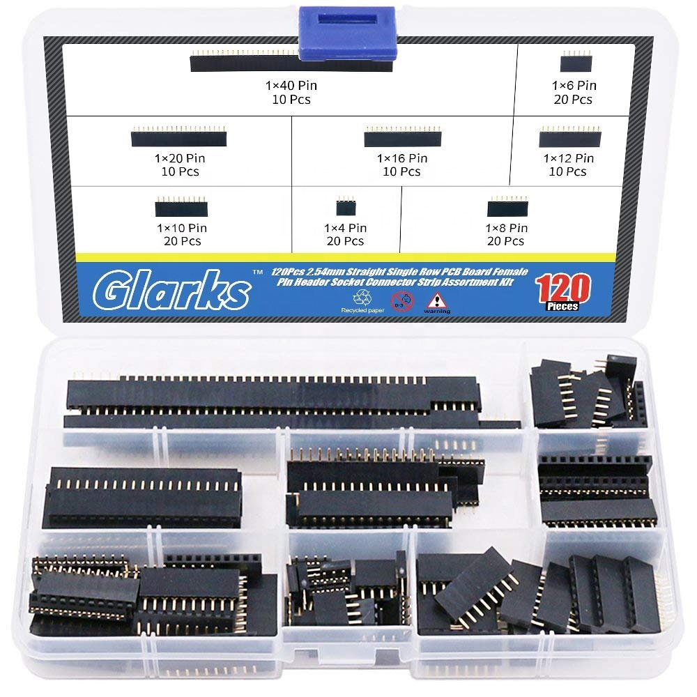 120PCS Single Row Female Header Boxed 2.54mm Single Row Pin Socket Connector PCB Board Kit 8 Types