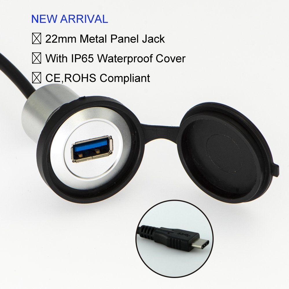 USB-17 USB3.1 Connector Metal shell Panel Mount 22mm Type A Type C with 60cm Cable