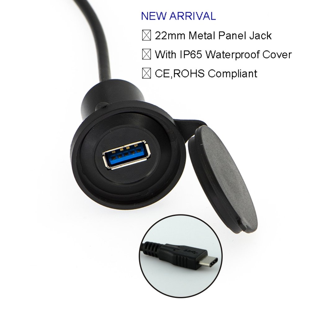 USB-17 USB3.1 Connector Metal shell Panel Mount 22mm Type A Type C with 60cm Cable