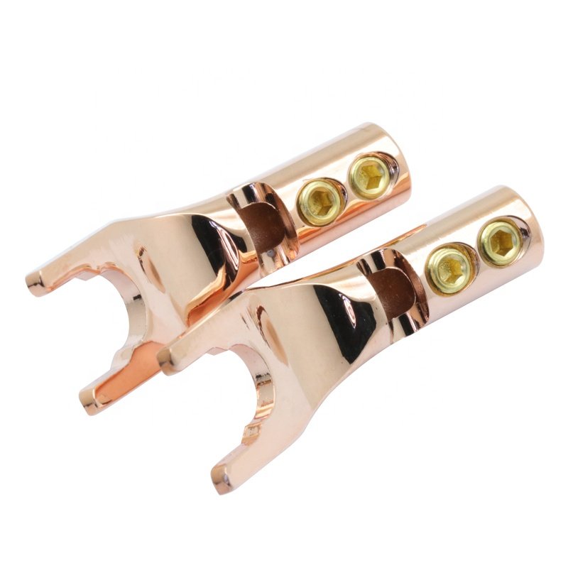 Gold-plated Pure Rose Gold Banana Plugs U/Y Type Spade Banana Connector Speaker HIFI Audio Connector With double Screw locks