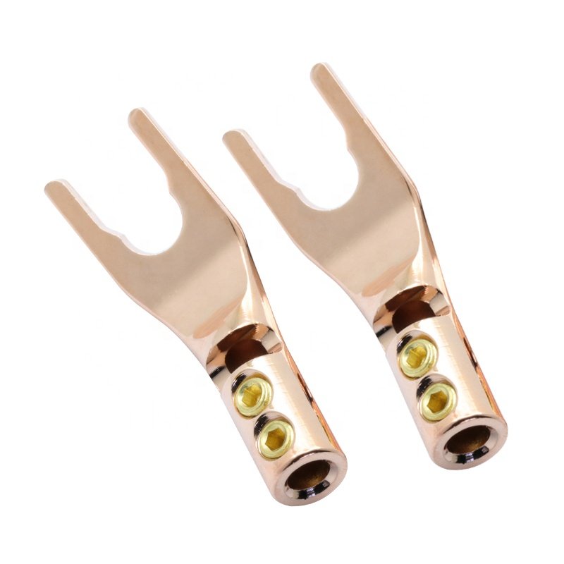 Gold-plated Pure Rose Gold Banana Plugs U/Y Type Spade Banana Connector Speaker HIFI Audio Connector With double Screw locks